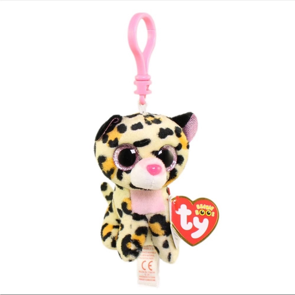 TY Beanie Boos - LIVVIE the Leopard Glitter Eyes Key Clip - 3 inch